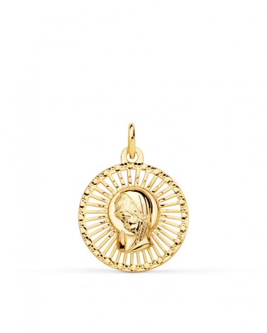 Medalla oro 18k Virgen Niña cerco calado 20x18mm