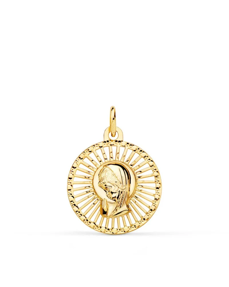 Medalla oro 18k Virgen Niña cerco calado 20x18mm