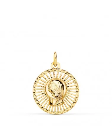 Medalla oro 18k Virgen Niña cerco calado 20x18mm
