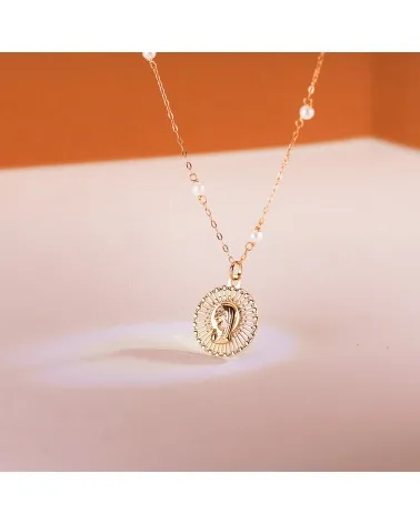 Medalla oro 18k Virgen Niña cerco calado 20x18mm