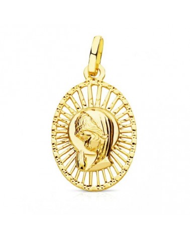 Medalla oro 18k Virgen Niña cerco calado 22x14mm