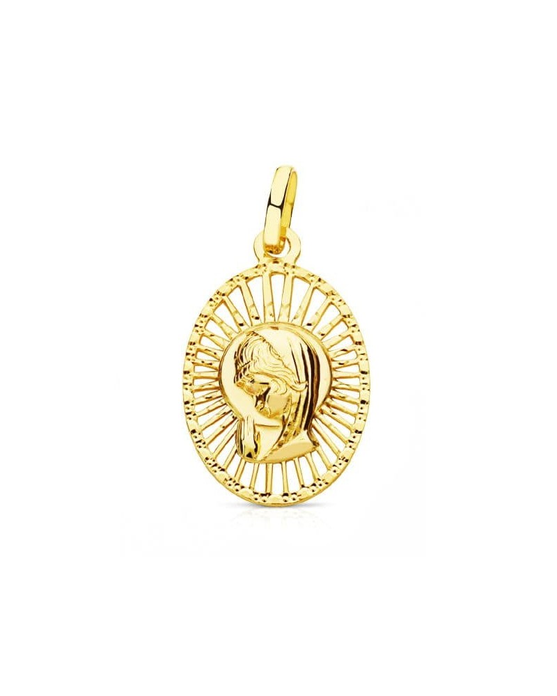 Medalla oro 18k Virgen Niña cerco calado 22x14mm