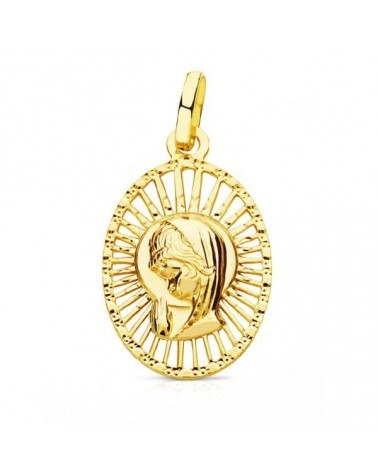 Medalla oro 18k Virgen Niña cerco calado 22x14mm