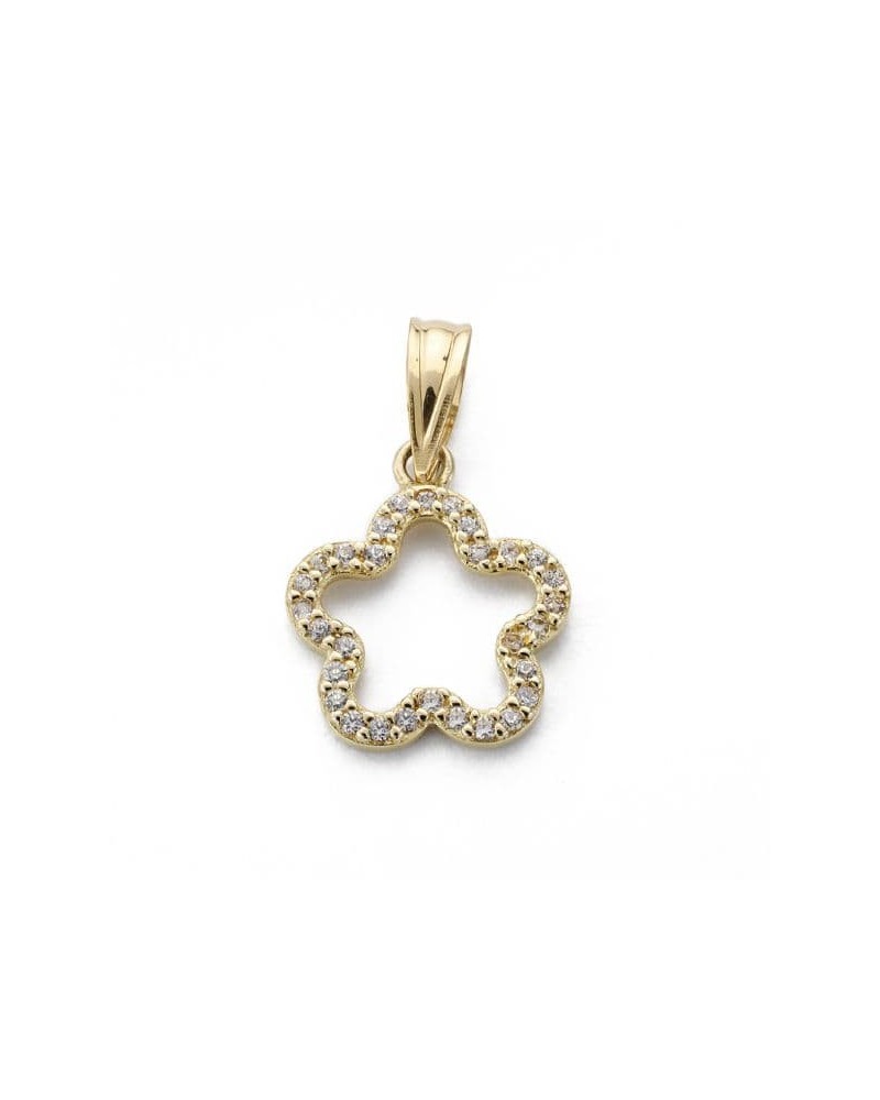 Colgante oro 18k flor circonitas 14x12 mm
