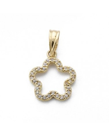 Colgante oro 18k flor circonitas 14x12 mm
