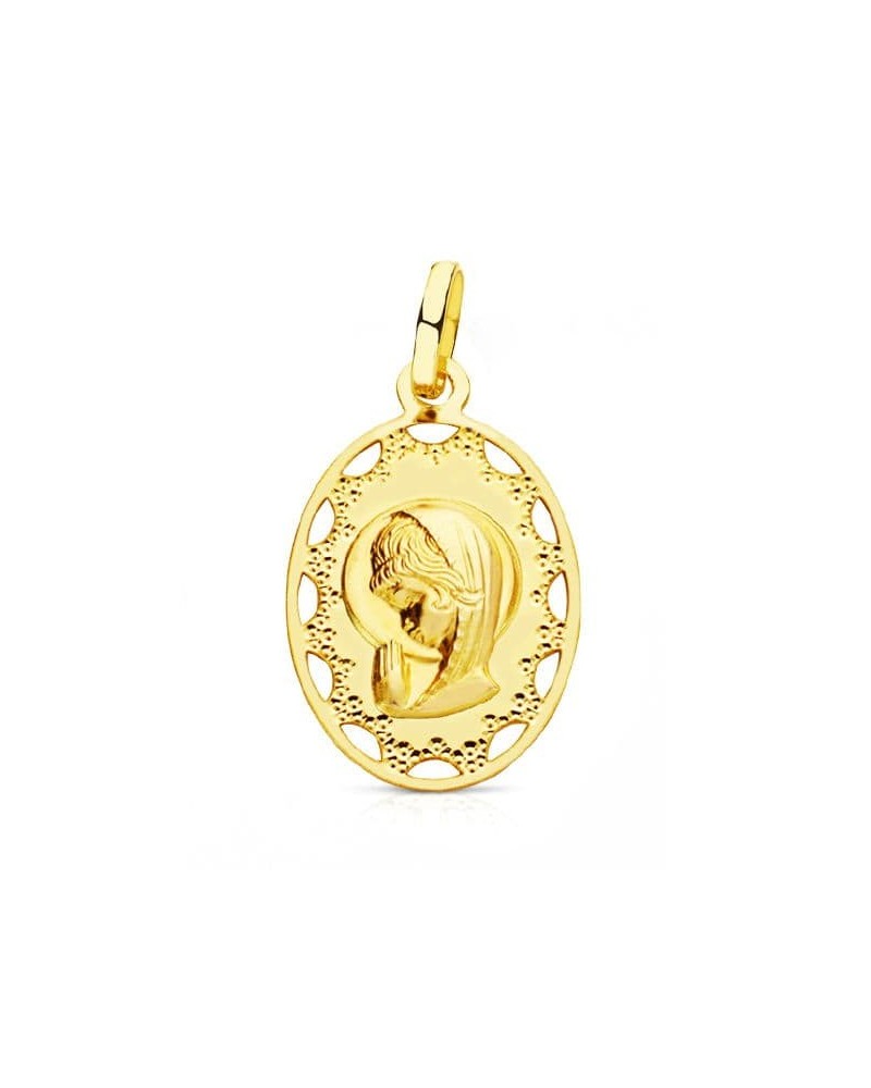 Medalla oro 18k Virgen Niña oval calada 23x14mm