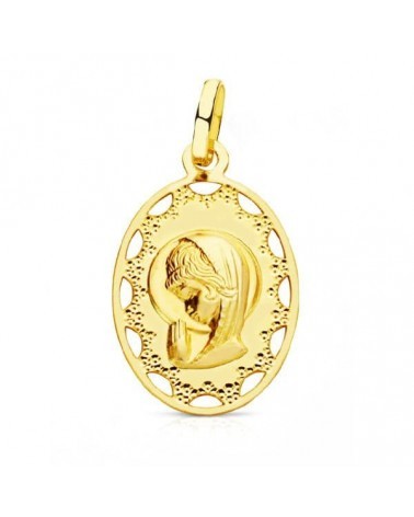 Medalla oro 18k Virgen Niña oval calada 23x14mm