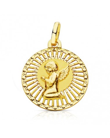 Medalla oro 18k ángel cerco calado 21x19 mm