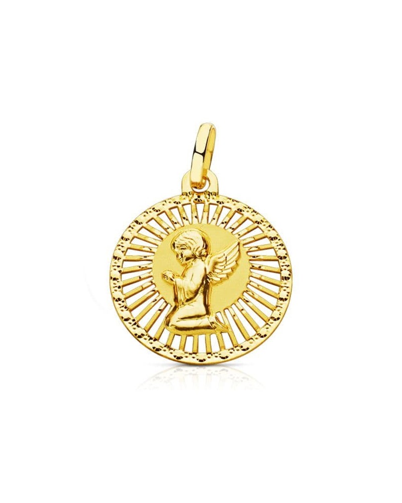 Medalla oro 18k ángel cerco calado 21x19 mm