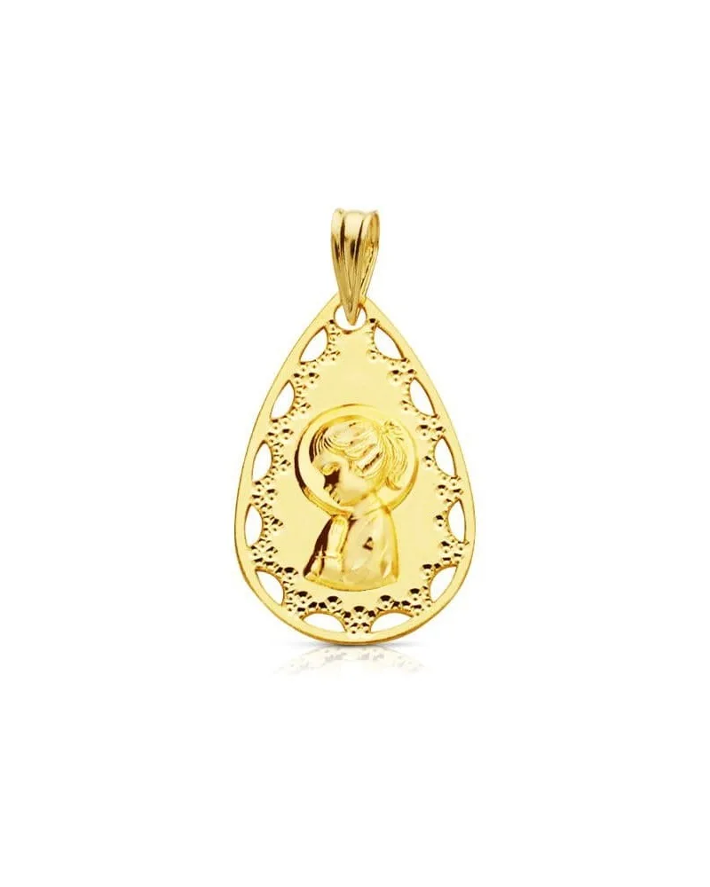 Medalla oro 18k Virgen Niña calada 22x14 mm