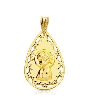 Medalla oro 18k Virgen Niña calada 22x14 mm