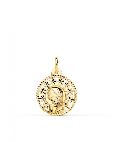 Medalla oro 18k Virgen Niña calada 16mm
