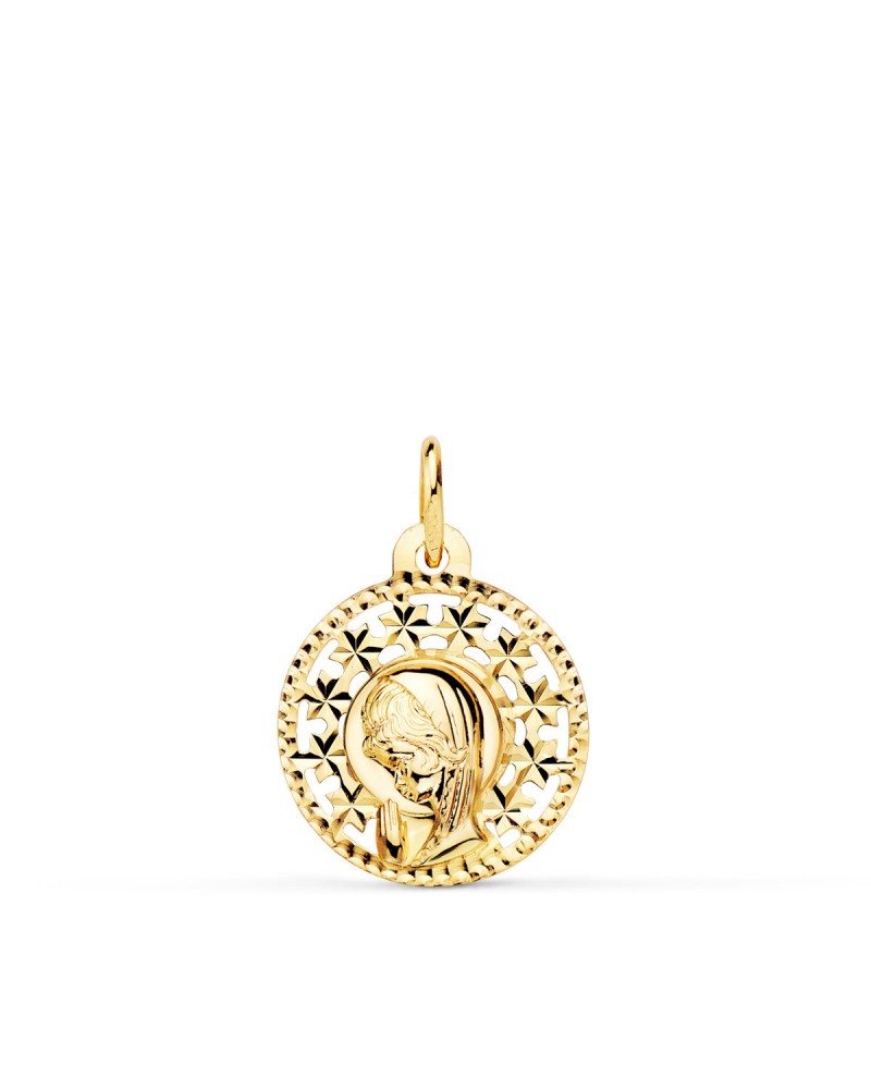 Medalla oro 18k Virgen Niña calada 16mm