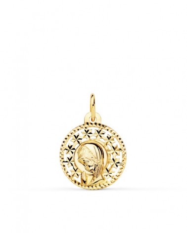 Medalla oro 18k Virgen Niña calada 16mm