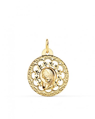 Medalla oro 18k Virgen Niña calada 23x20mm