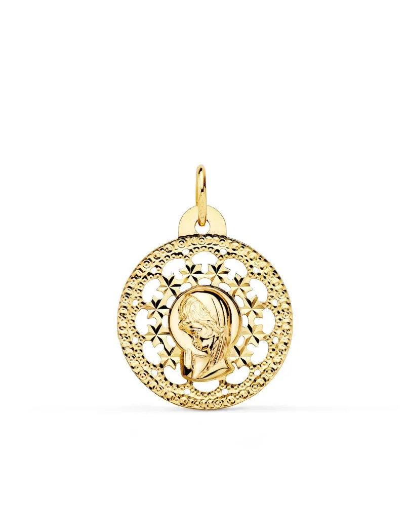 Medalla oro 18k Virgen Niña calada 23x20mm