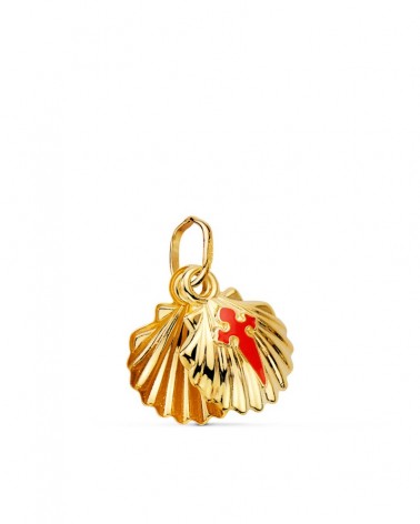Colgante oro 18k Concha de Santiago esmaltada roja 10x10 mm