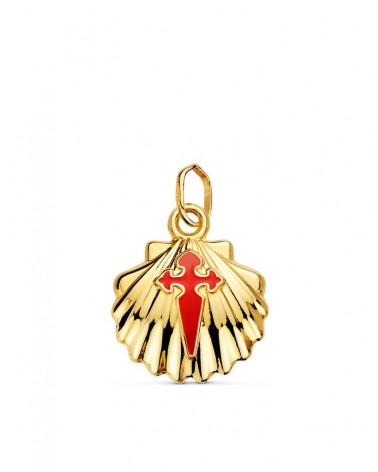 Colgante oro 18k concha Santiago Cruz roja 14 mm