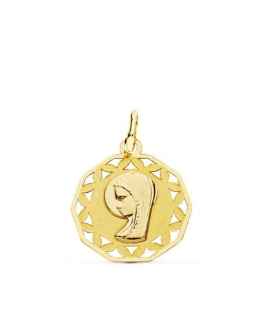 Medalla oro 18k Virgen Niña calada 18mm
