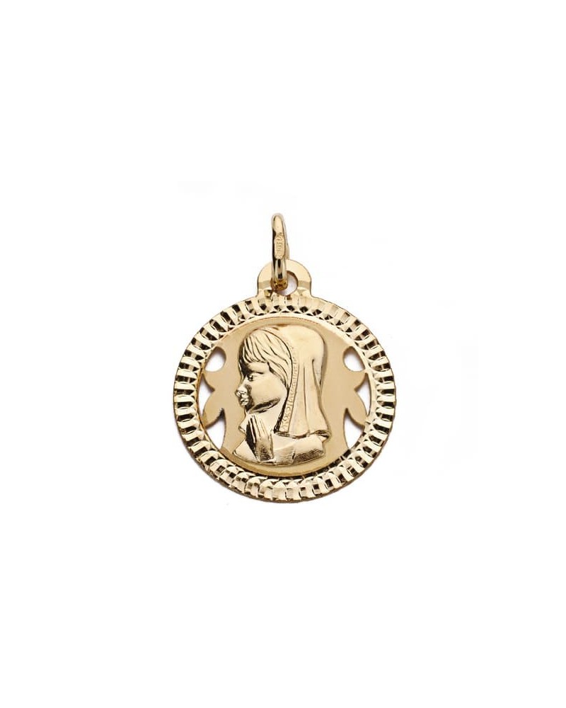 Medalla oro 18k Virgen Niña tallada 16mm