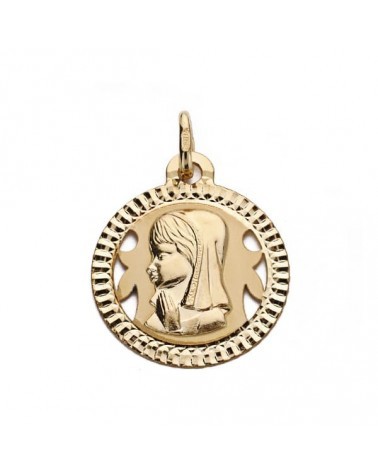 Medalla oro 18k Virgen Niña tallada 16mm