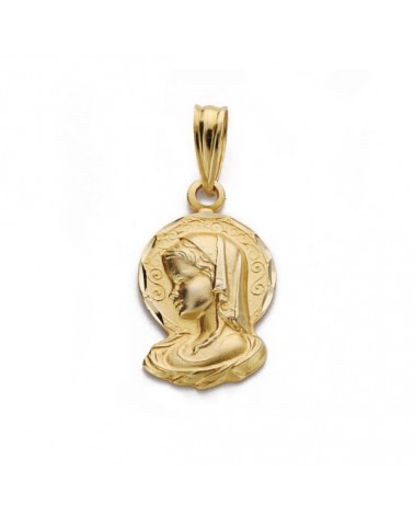 Medalla oro 18k Virgen Niña silueta tallada 19x16mm