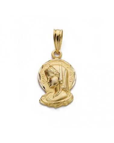 Medalla oro 18k Virgen Niña silueta tallada 19x16mm