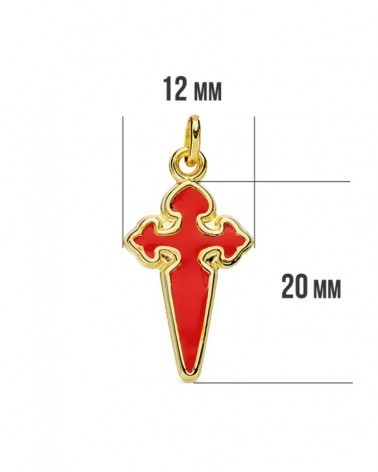 Colgante oro 18k cruz Santiago esmaltada roja 23x13 mm