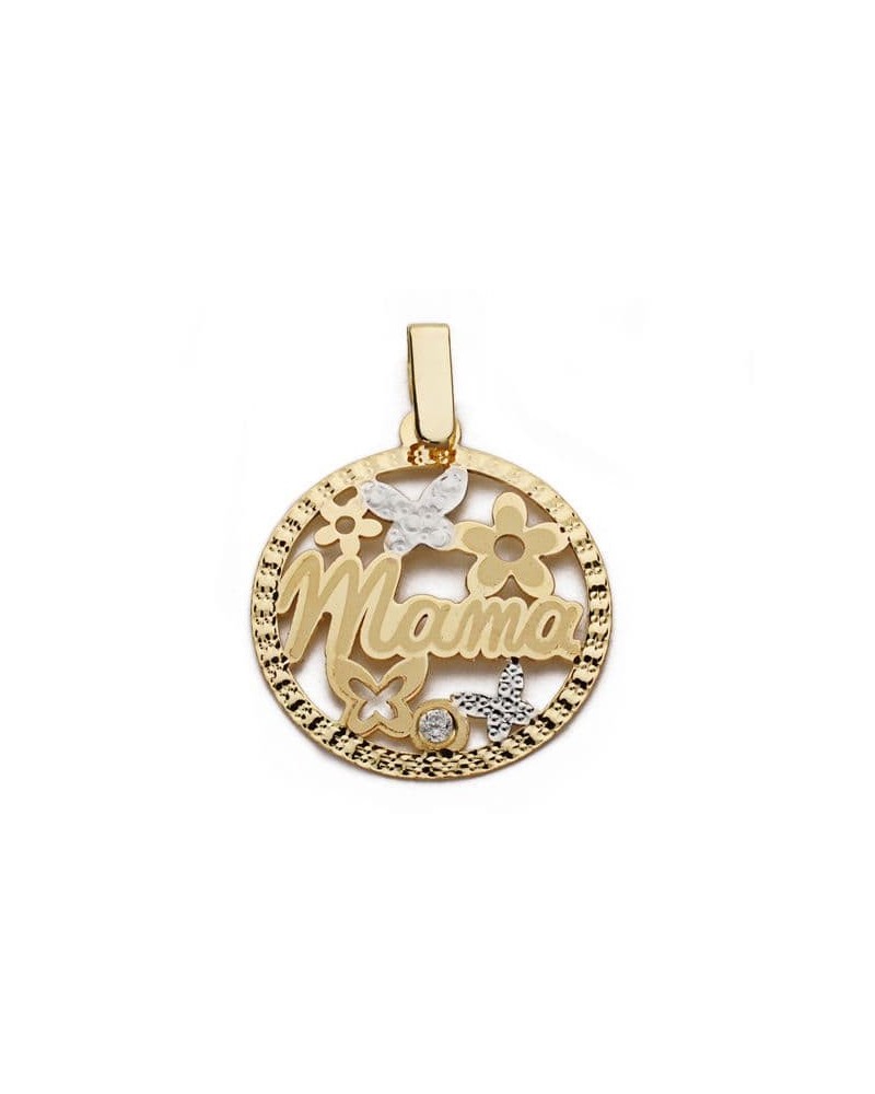 Colgante oro 18k bicolor mamá circonita 20 mm