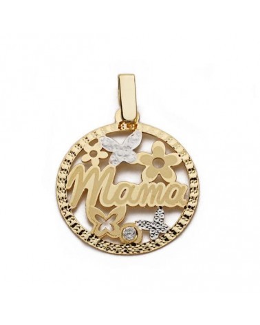 Colgante oro 18k bicolor mamá circonita 20 mm