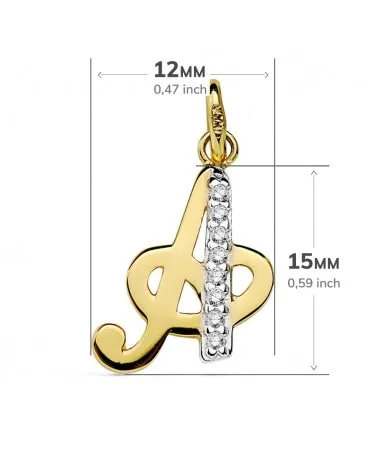 Colgante oro 18k bicolor inicial A circonita 15x12 mm