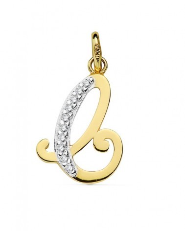 Colgante oro 18k inicial letra C circonitas bicolor