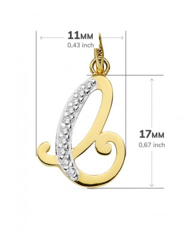 Colgante oro 18k inicial letra C circonitas bicolor
