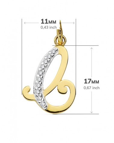 Colgante oro 18k inicial letra C circonitas bicolor