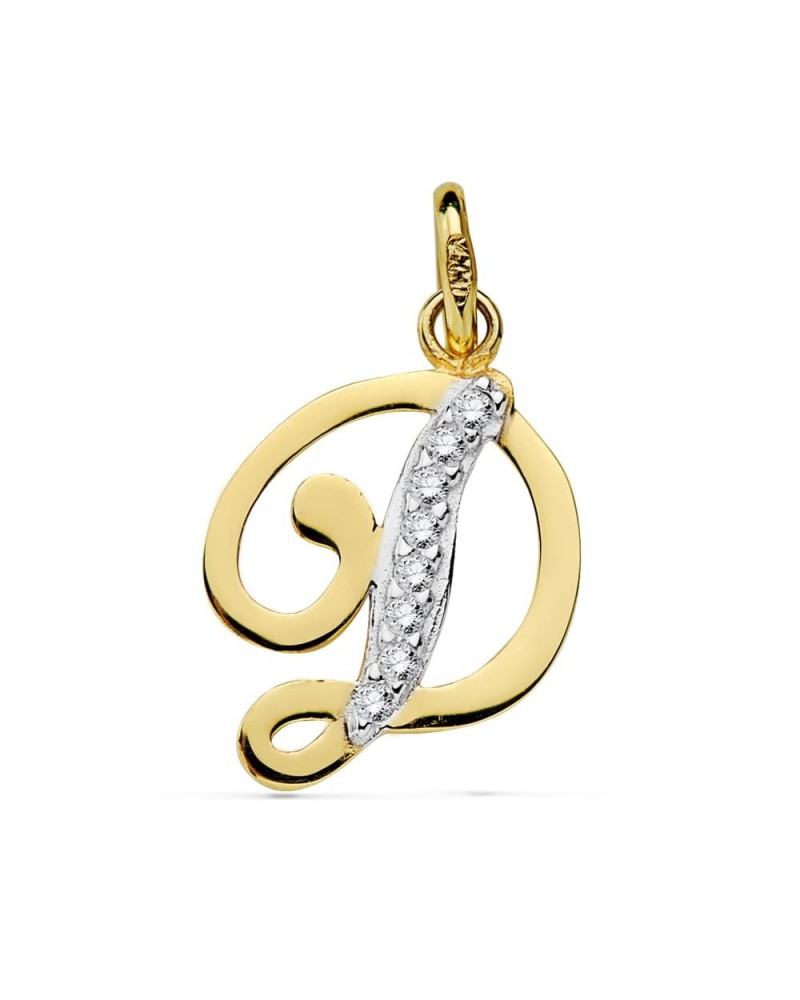 Colgante oro 18k bicolor inicial letra D circonita