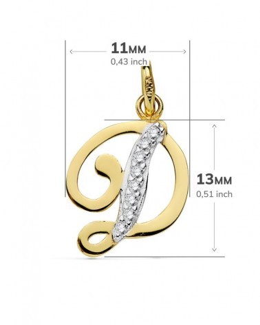 Colgante oro 18k bicolor inicial letra D circonita