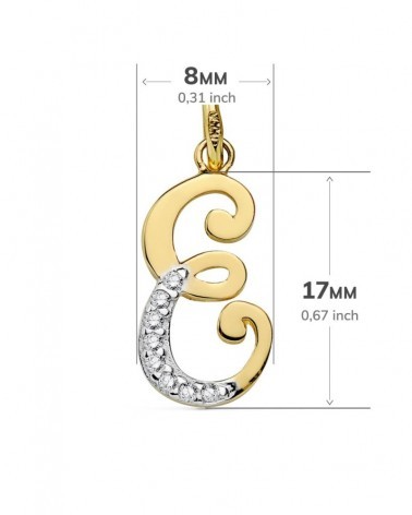 Colgante oro 18k bicolor inicial E circonita 17x8 mm