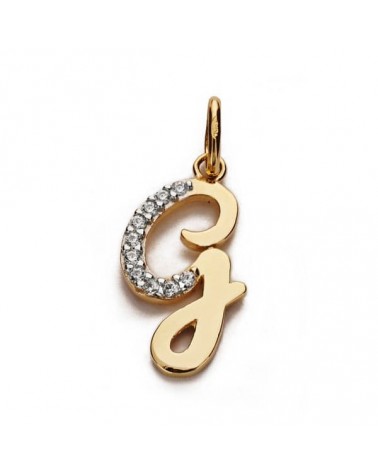 Colgante oro 18k bicolor inicial G circonita 18x9 mm