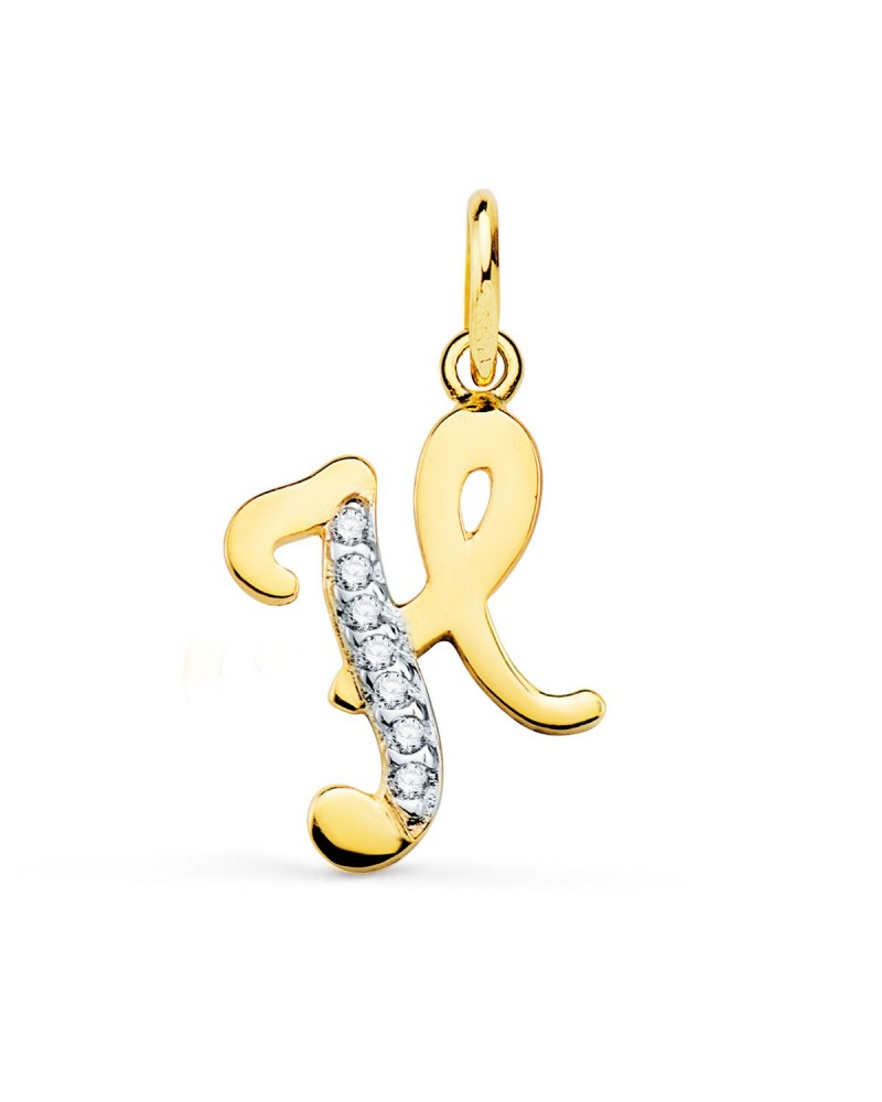 Colgante oro 18k bicolor letra H circonita 15x10mm