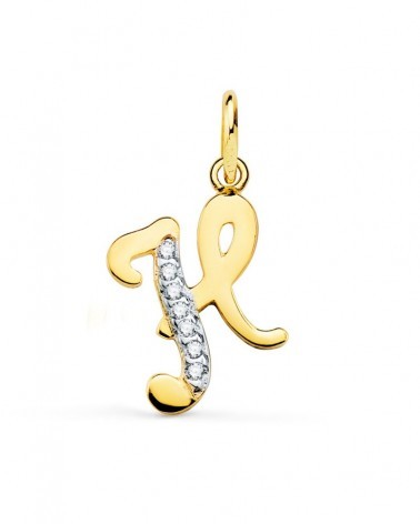 Colgante oro 18k bicolor letra H circonita 15x10mm