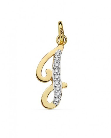 Colgante oro 18k bicolor inicial J circonita