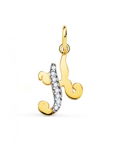 Colgante oro 18k bicolor letra K circonita 15x10mm