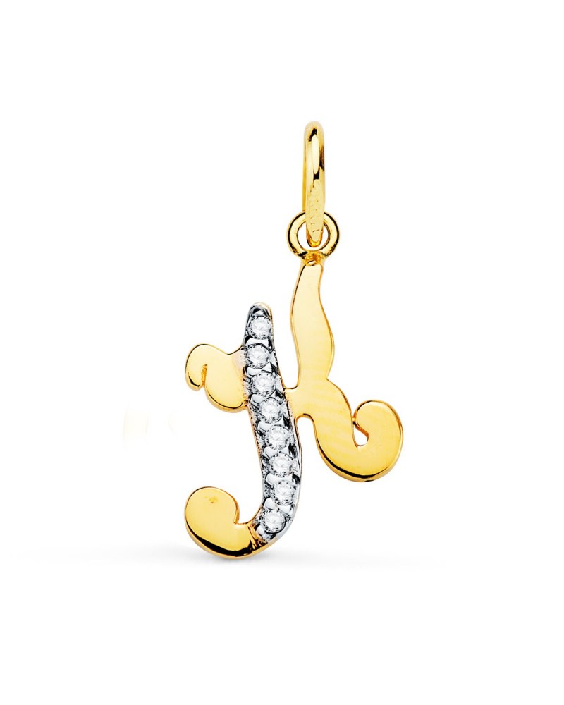 Colgante oro 18k bicolor letra K circonita 15x10mm