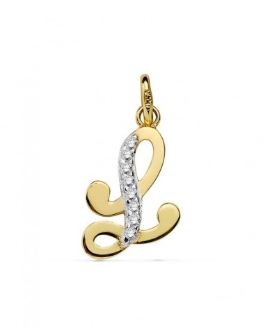 Colgante oro 18k bicolor inicial L circonita 17x10 mm