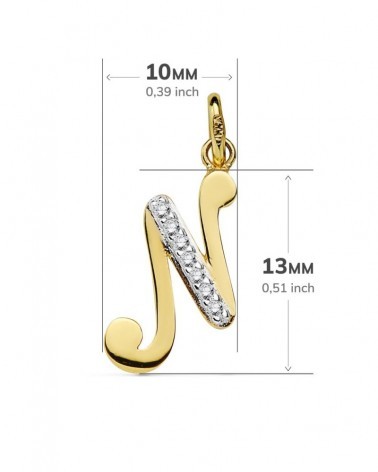 Colgante oro 18k bicolor inicial N con circonitas