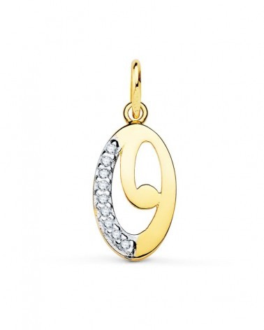 Colgante oro 18k bicolor inicial O circonita 15x9mm