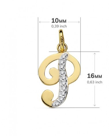 Colgante inicial P oro 18k bicolor circonita 16x10 mm