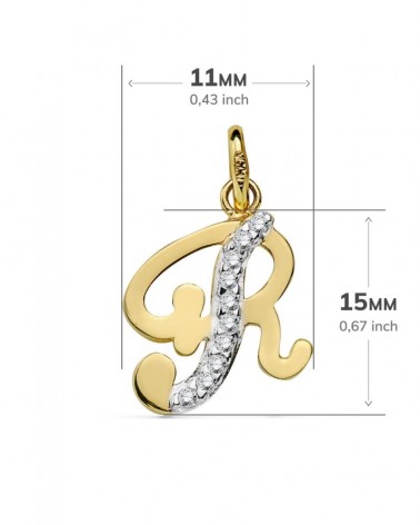 Colgante oro 18k bicolor inicial R circonita 15x11 mm