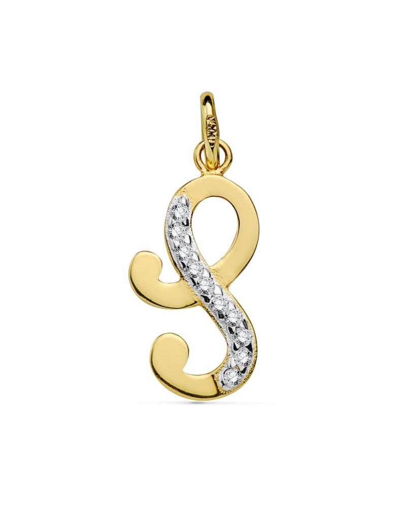 Colgante letra S oro 18k bicolor circonita