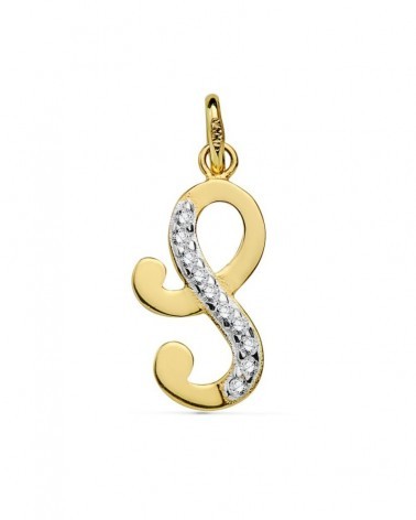Colgante letra S oro 18k bicolor circonita